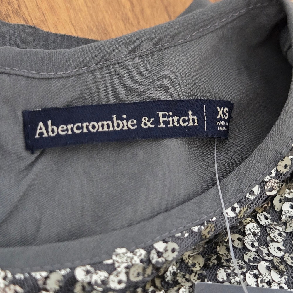 Abercrombie & Fitch NWT Silver Sequin Short Sleeve Keyhole Top XS NEW $68 - Picture 11 of 11